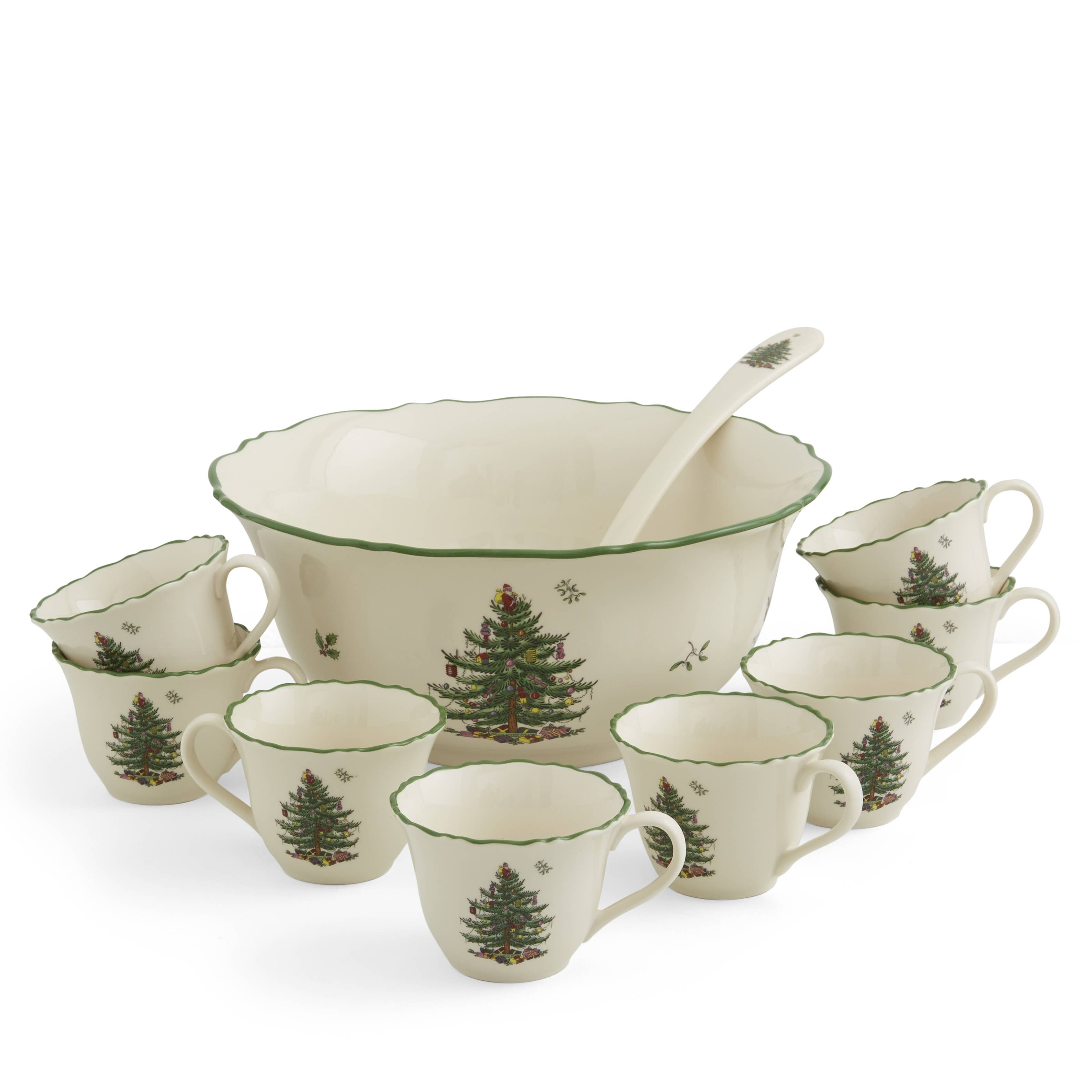 Portmeirion, Spode, Pimpernel, Nacthmann, Wrendale Designs - Wholesale Bowl - Christmas Tree 10 Pc Punch Bowl W/cups&ladle2
