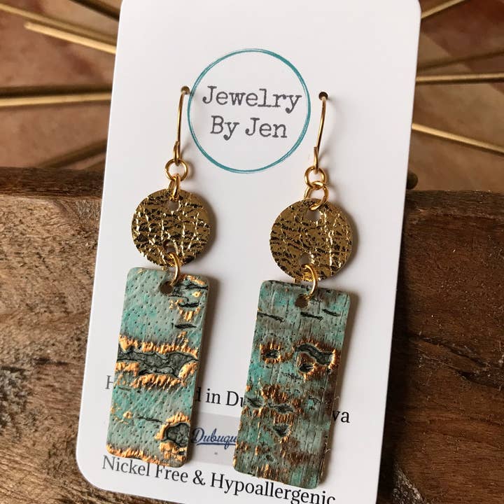 Jewelry By Jen - Wholesale Dangle Earrings - Small Bar Earrings: Gold & Turquoise Wildwood1