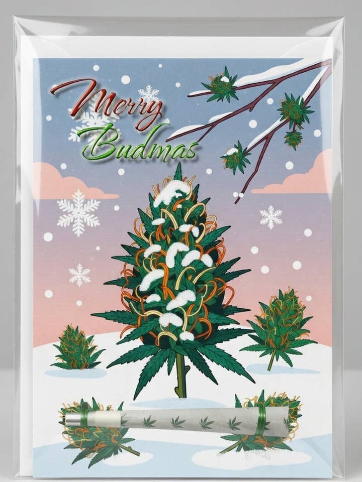 Merry Budmas Christmas Card With One-Hitter Attachment | Reefer Cards for wholesale by Reefer Cards