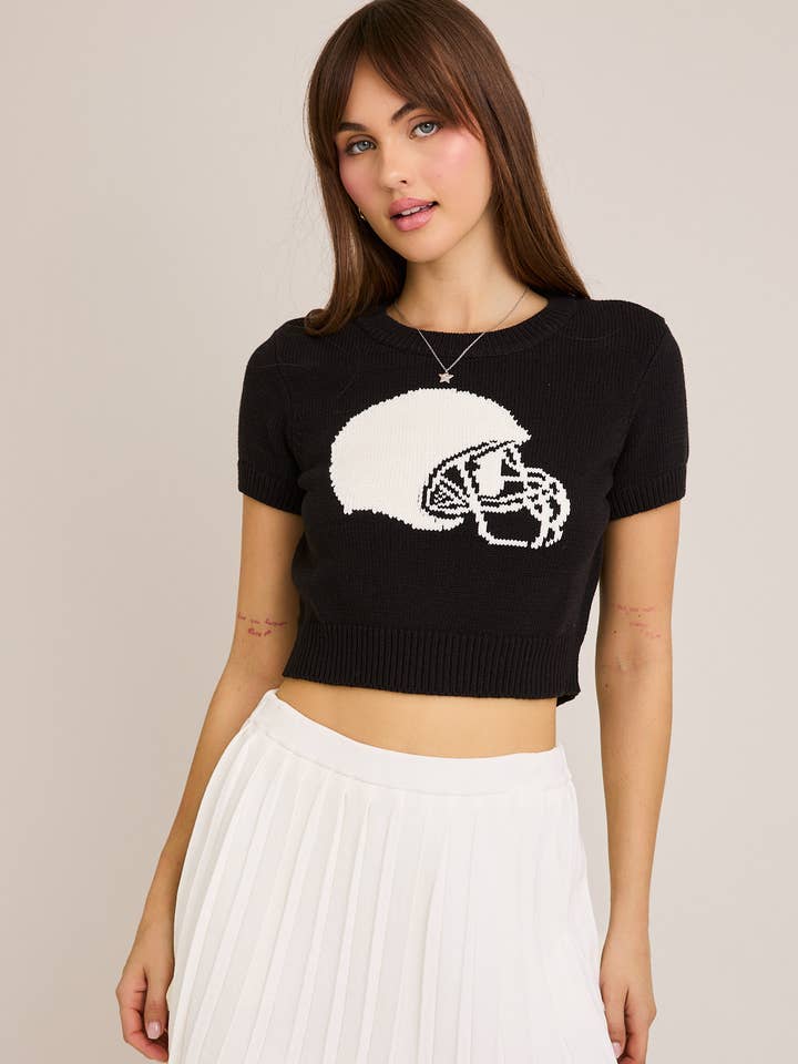 SHORT SLEEVE CREW NECK FOOTBALL HELMET SWEATER TOP for wholesale by LE LIS