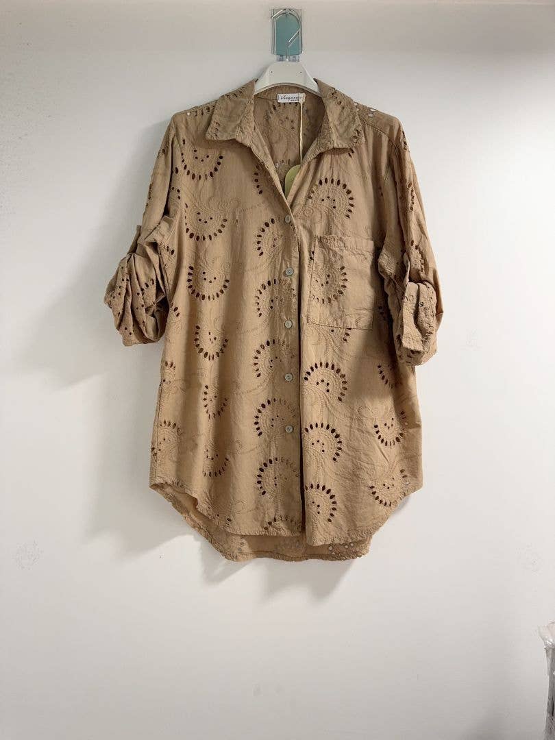 Happy look - Wholesale Button Down Shirt - Women's - English embroidery shirt with chest pocket14