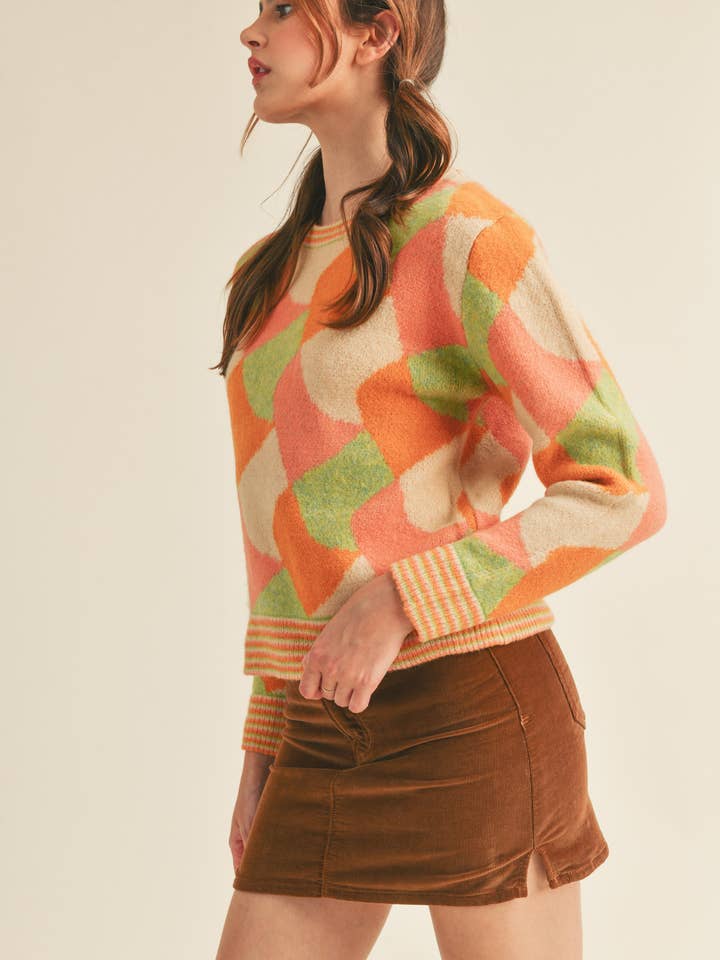 &MERCI - Wholesale Knit Sweater - Women's - COLORFUL ABSTRACT KNIT SWEATER MSW10284