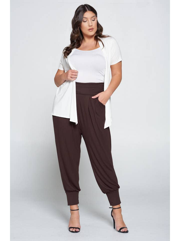 Allium - Wholesale Pants - Women's - Plus Size Banded Waist Harem Joggers