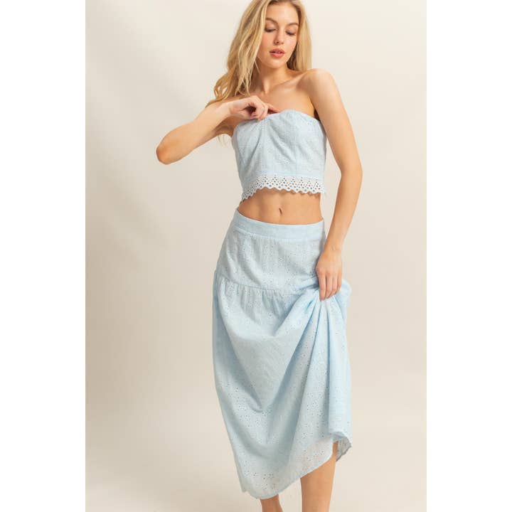 HYFVE - Wholesale Top & Skirt Set - Women's - HF25E214-SET-Strapless Top And Skirt Eyelet Set