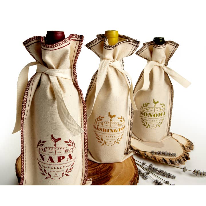 Custom VINTAGE 10 Oz. Cotton Overstitch Wine Gift Bag for wholesale by Mercantile 12