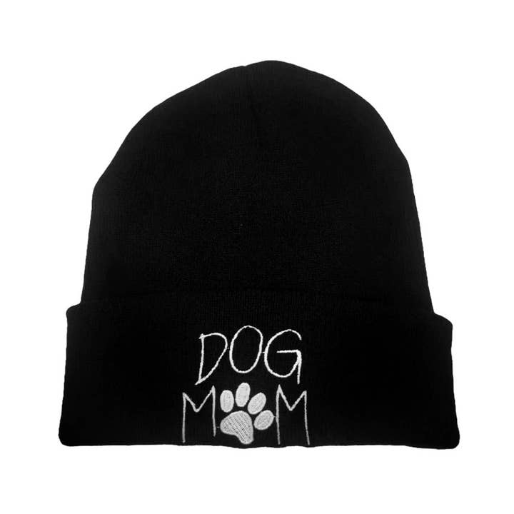 Shopping2help - Wholesale Beanie - Women's - Dog Mom Message Paw Pointed Solid Knit Beanie Hat