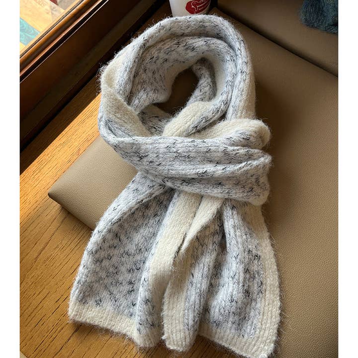 Marayn - Wholesale Scarf – Women's - Chunky Knit Colorblock Mohair Scarf Soft Chic Essential