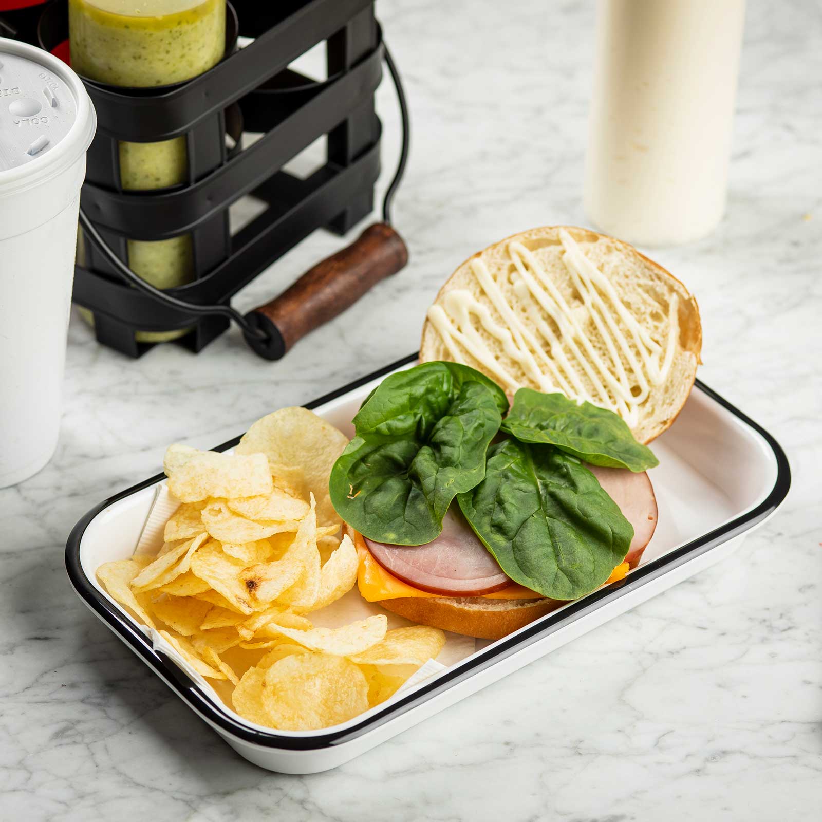 TableCraft Products Company - Wholesale Serving Tray - Canteen Collection Melamine Tray, White/Black, 10.25 x 6"6