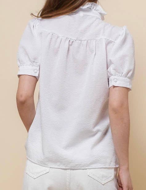 Sweetkama - Vendita all'ingrosso Camicia button down - Donna - Camicia a righe con maniche corte e collo arricciato da donna SKT510871