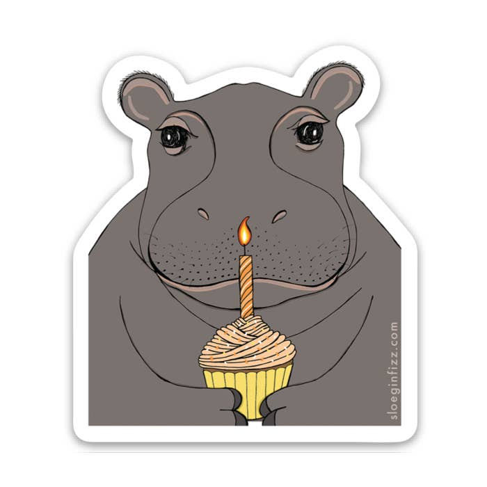 Hippo with a Cupcake Sticker for wholesale by Sloe Gin Fizz
