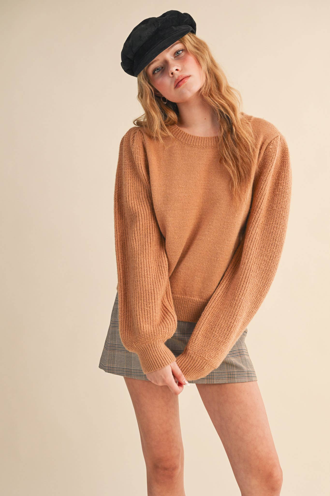 &MERCI - Wholesale Knit Sweater - Women's - RIBBED PUFF SLEEVE SWEATER MSW1095139