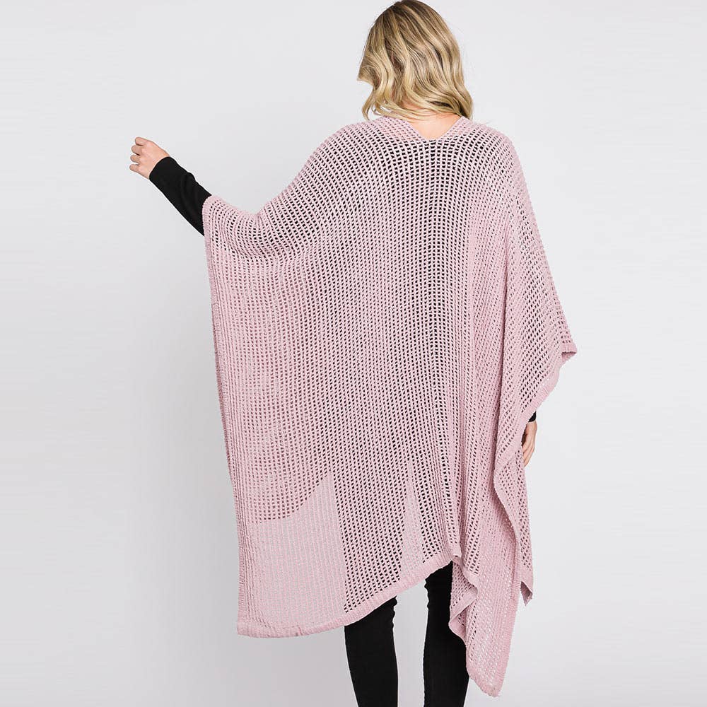 Sensibling Corp. – wholesale Poncho - Dam – Solid Chenille Virkad Ruana Poncho25