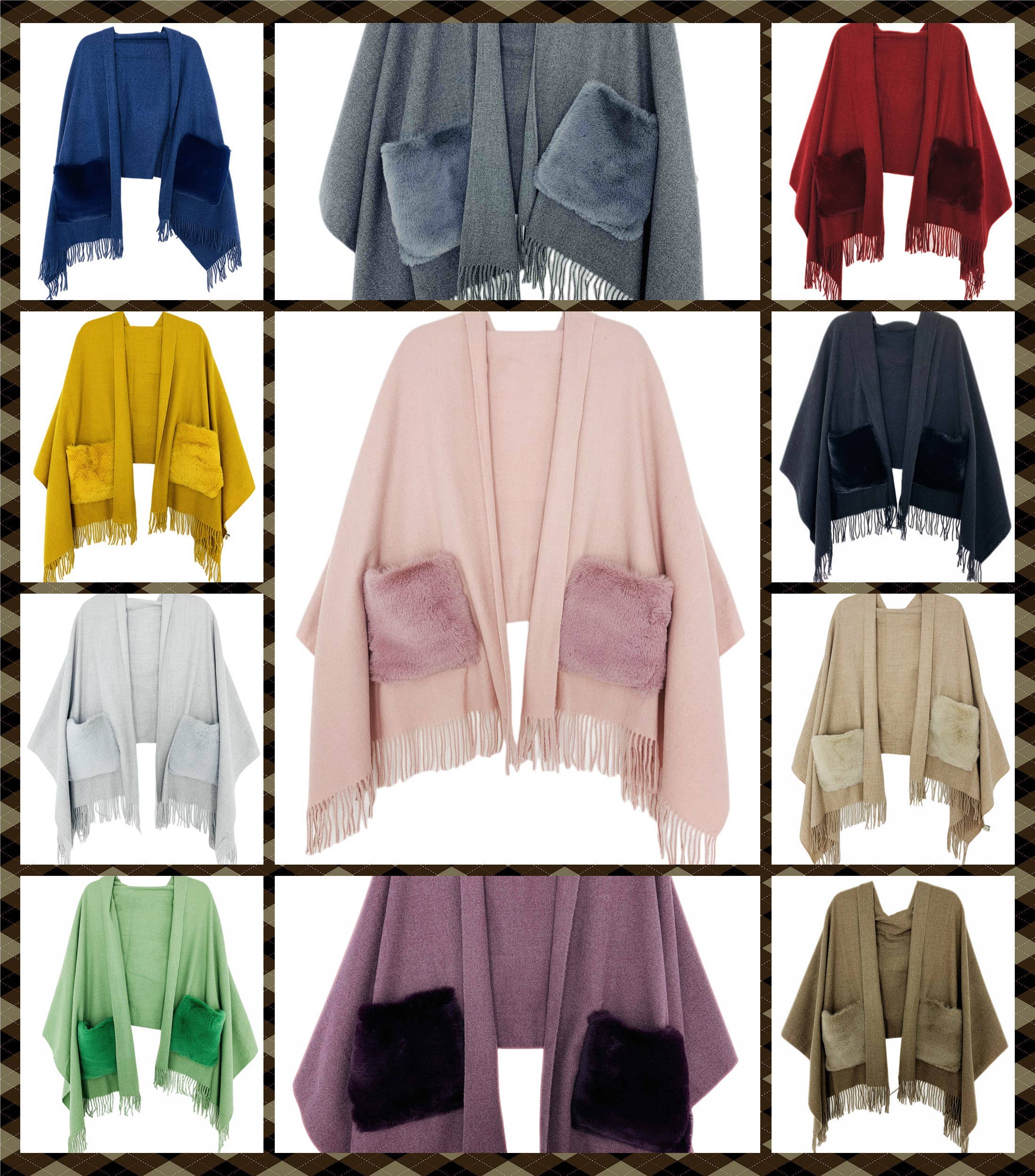 JC Sunny Fashion – wholesale Scarf – Women's – JC03250101 Cashmere Blend Fur Pocket Scarf/Shawl1