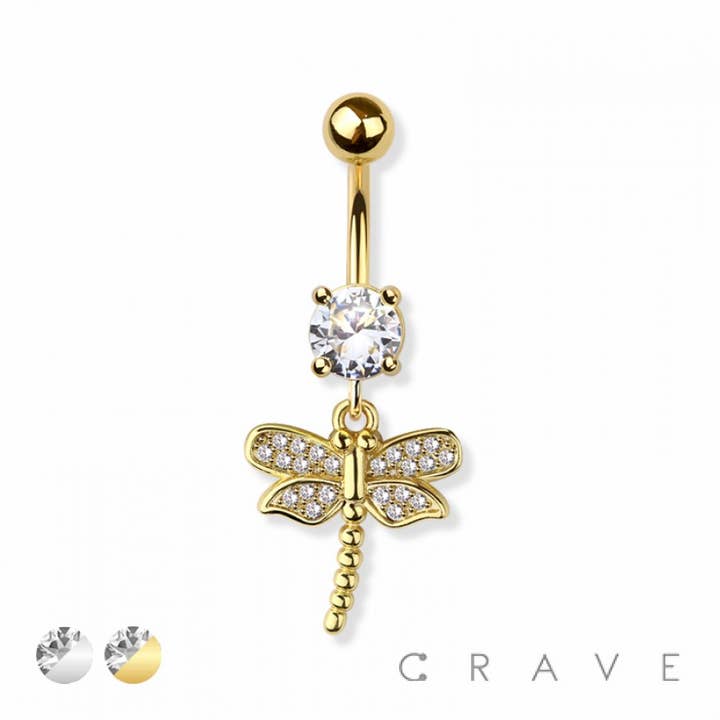 DRAGON FLY DANGLE 316L SURGICAL STEEL NAVEL RING for wholesale by CRAVE