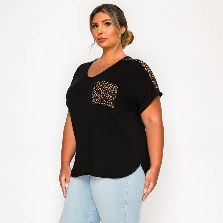 PEBBLE PRINT MESH POCKET & SHOULDER ROLLED SLEEVE CURVE for wholesale by Coin 1804