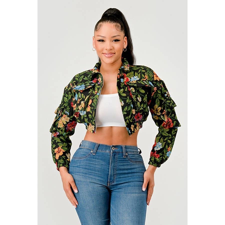 DORCAS - Wholesale Jacket - Women's - Flower Printed Crop Jacket0