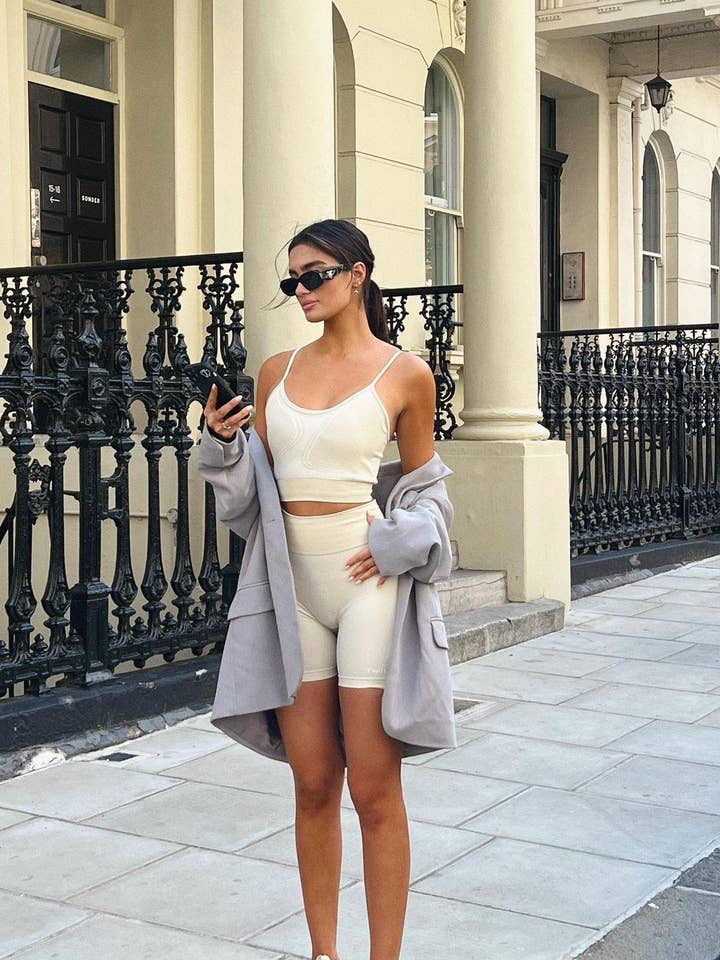 Twill Active Recycled Colour Block Body Fit Seamless Sports Bra - Stone for wholesale by Twill Active LLC