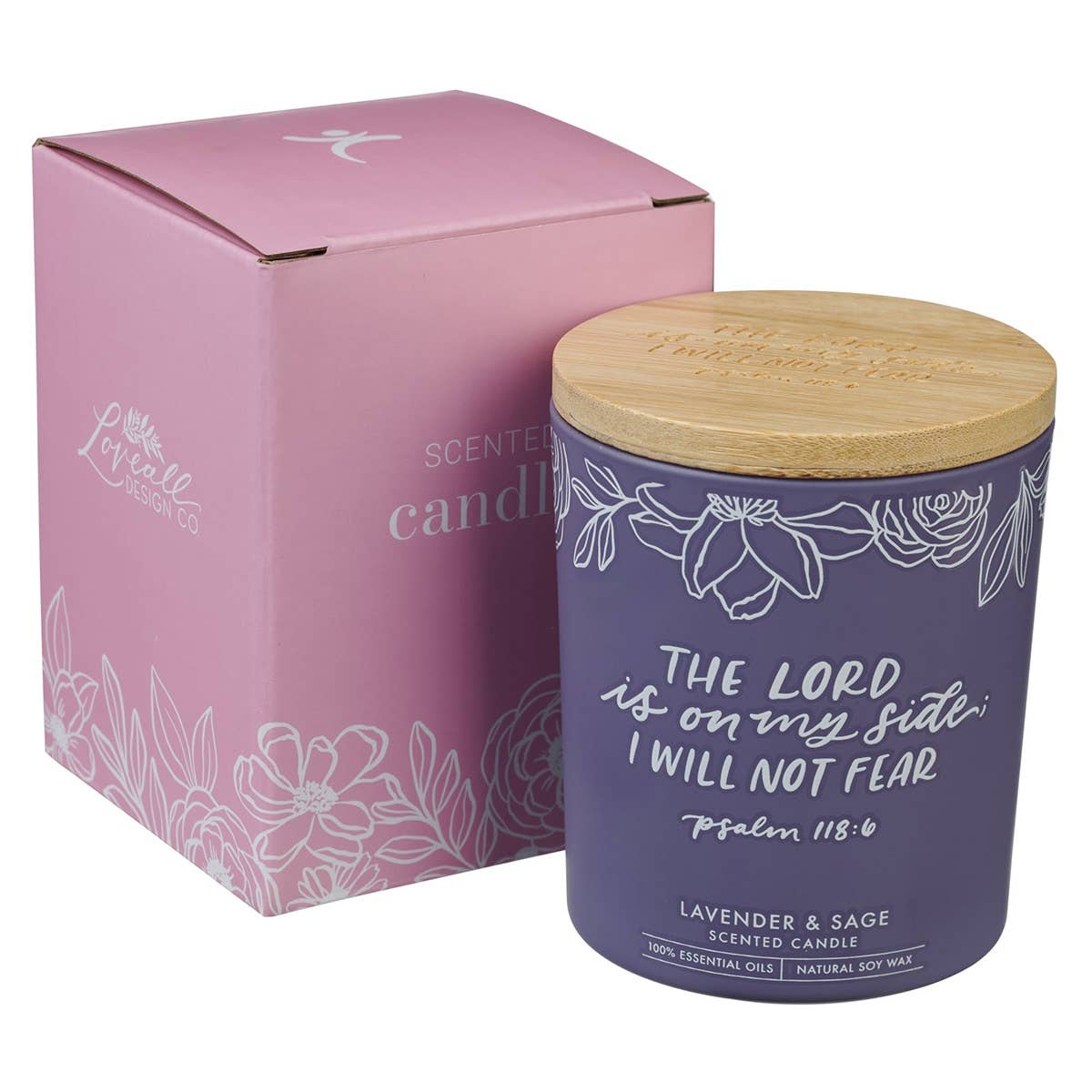 Christian Art Gifts - Wholesale Jar/Filled Candle - Glass Candle w/Bamboo Lid Purple No Fear Ps. 118:63