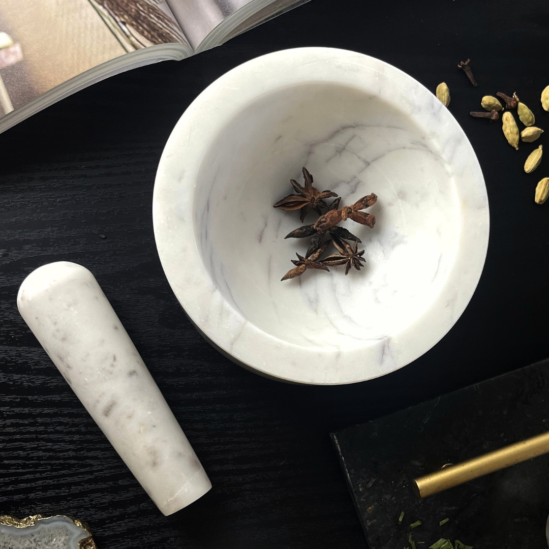 Nikita By Niki - Vente Mortiers et pilons - Ensemble pilon et mortier en marbre blanc, 3 couleurs2