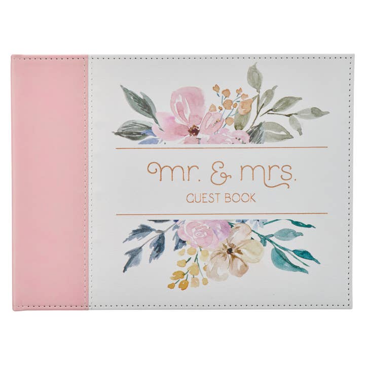Christian Art Gifts - Wholesale Guest Book - Guest Book Pink/White Floral Mr. & Mrs.