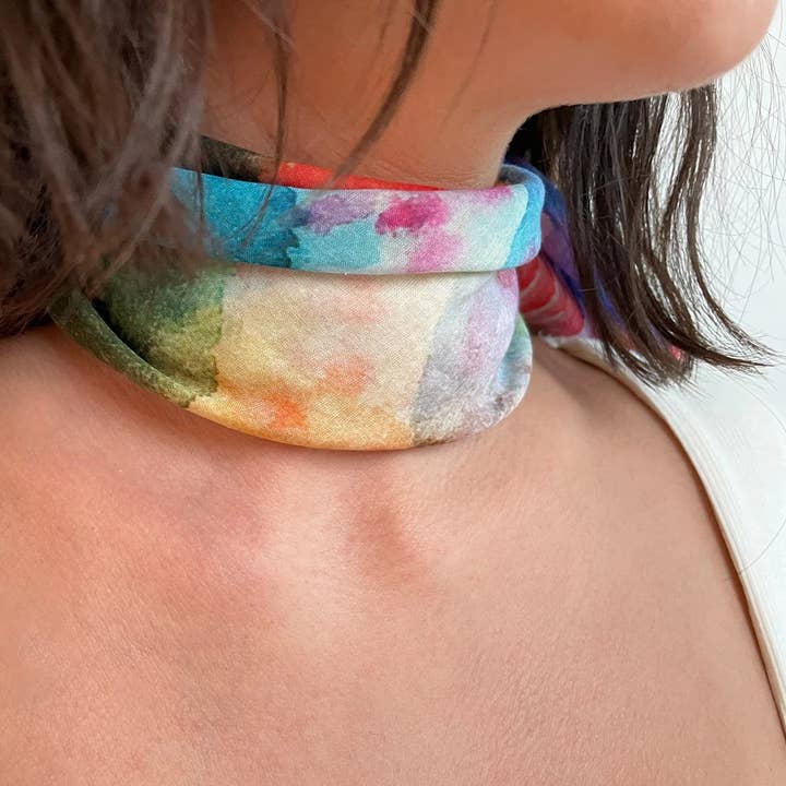 Illustrated colorful Cotton Scarf, bandana, bag accessory for wholesale by doku