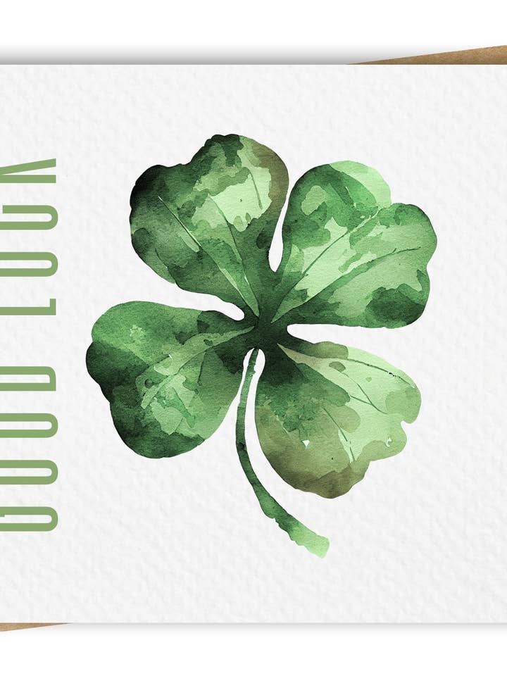 Good Luck 4 Leaf Clover Card, Includes Kraft Envelope for wholesale by Paper Kuts