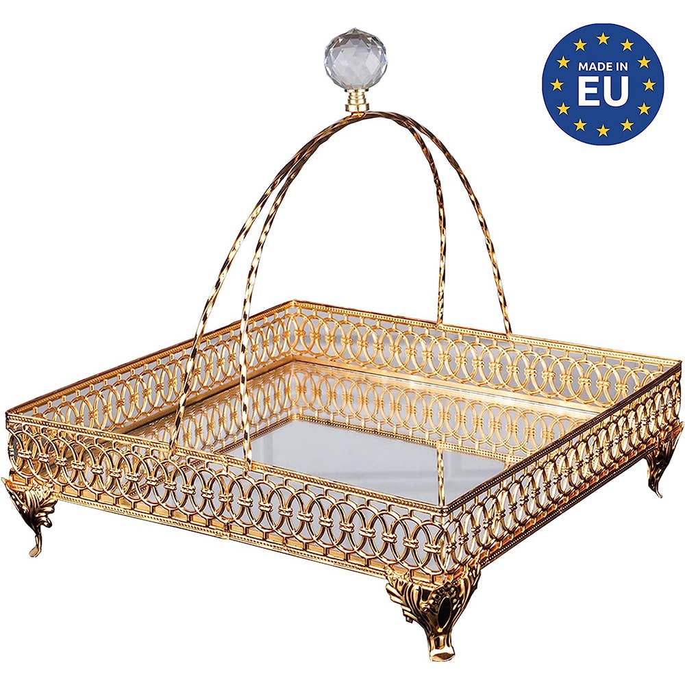 Hakan - Wholesale Decorative Tray - Square Decorative Perfume Organizer for Dresser, Gold, 9.4"2