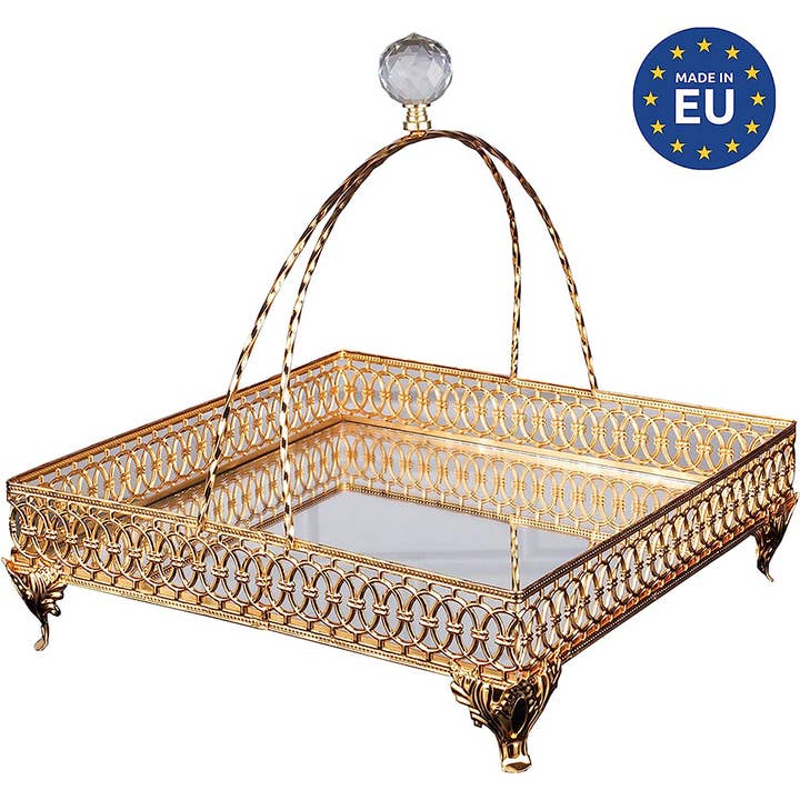 Hakan - Wholesale Decorative Tray - Square Decorative Perfume Organizer for Dresser, Gold, 9.4"2