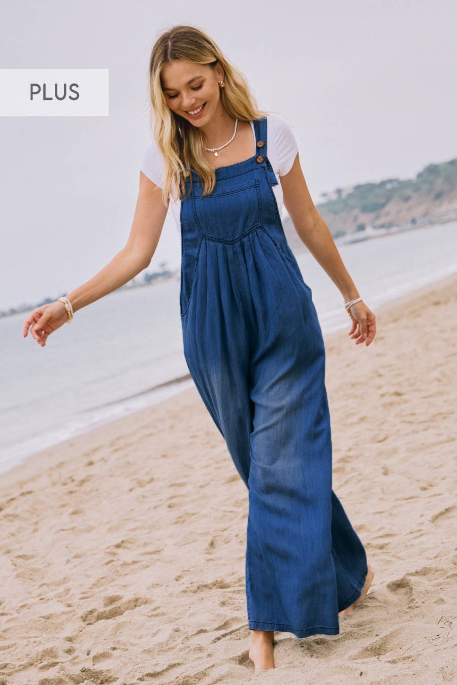 Oddi – Großhandel Jumpsuit – Damen – Overall aus gewaschenem Chambray-Overall in Plus4