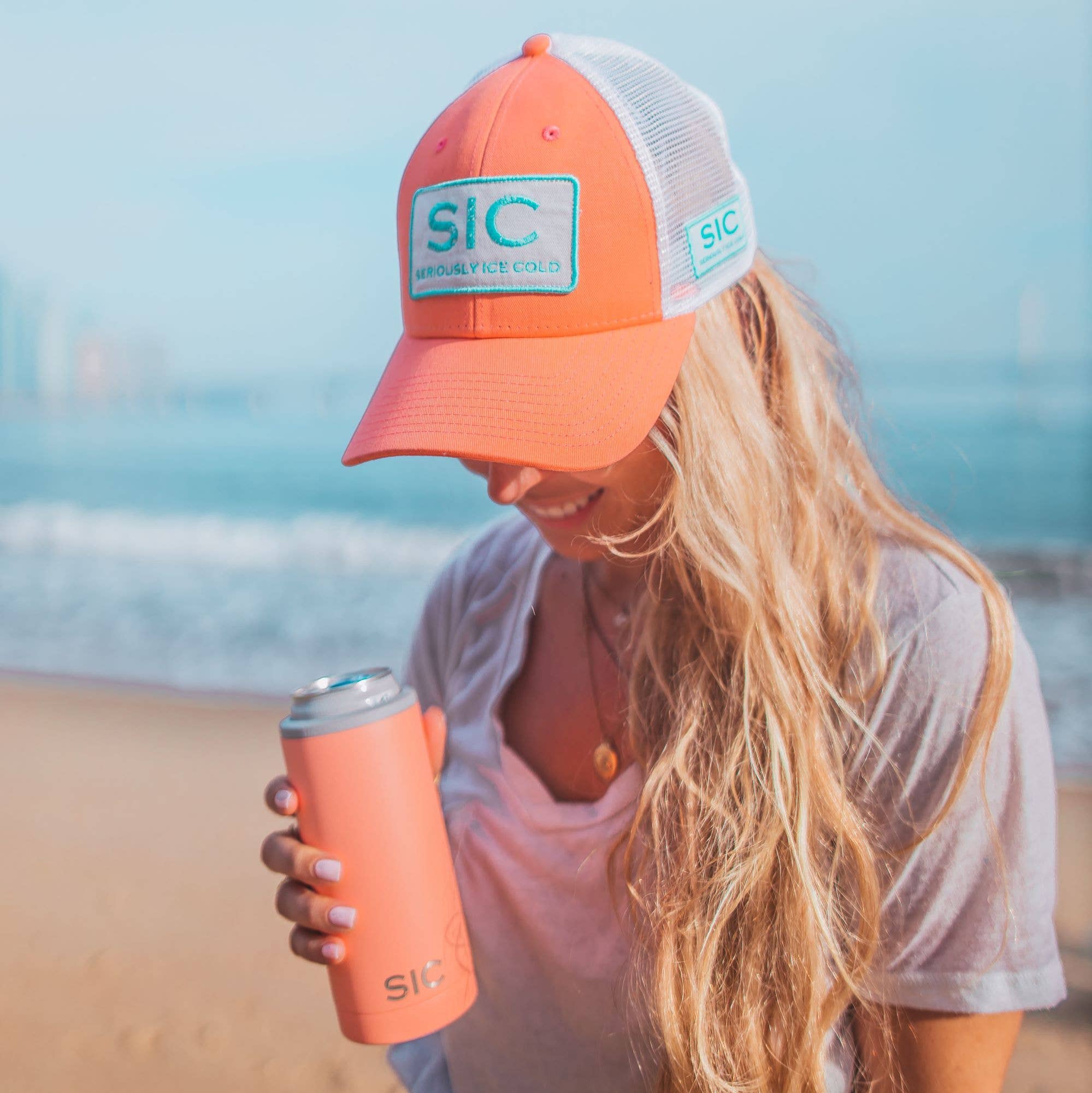 SIC Cups - Wholesale Drink Huggers & Koozies - SIC Slim Can Cooler | Matte Coral4