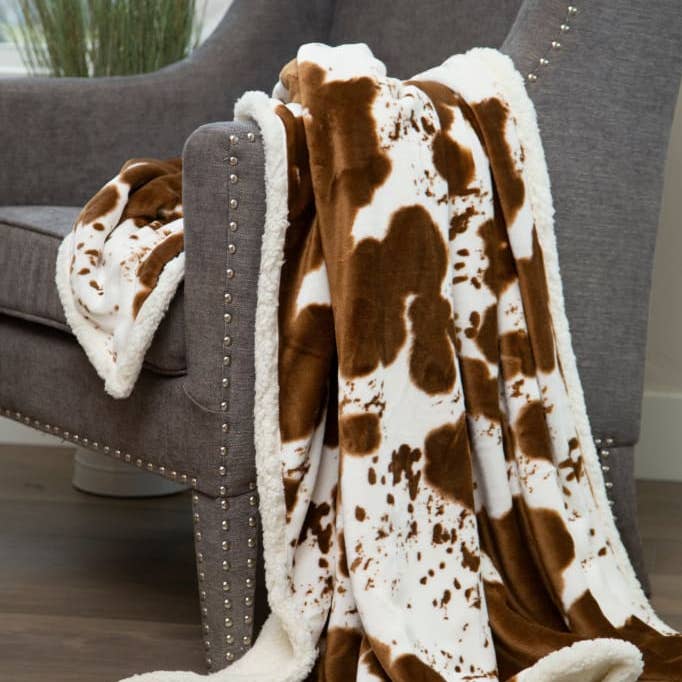 Linen Mart – Manta para sofá por atacado – Cobertor de Sherpa Plush com Estampa de Pelo de Couro de Vaca0