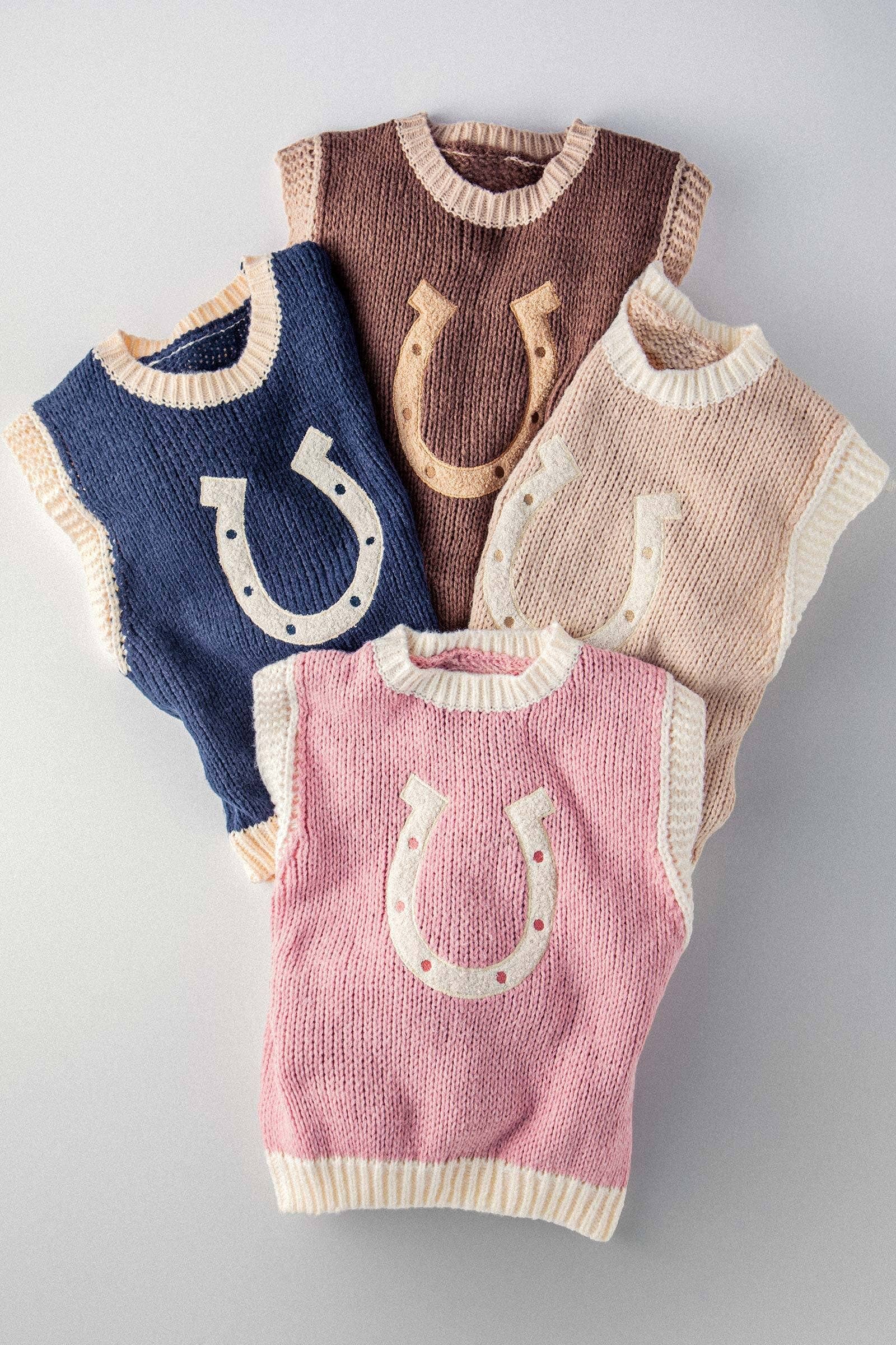 Urban Daizy - Wholesale Sweater Vest - Women's - Western Horseshoe Crochet Knit Ribbed Trim Sweater Vest21