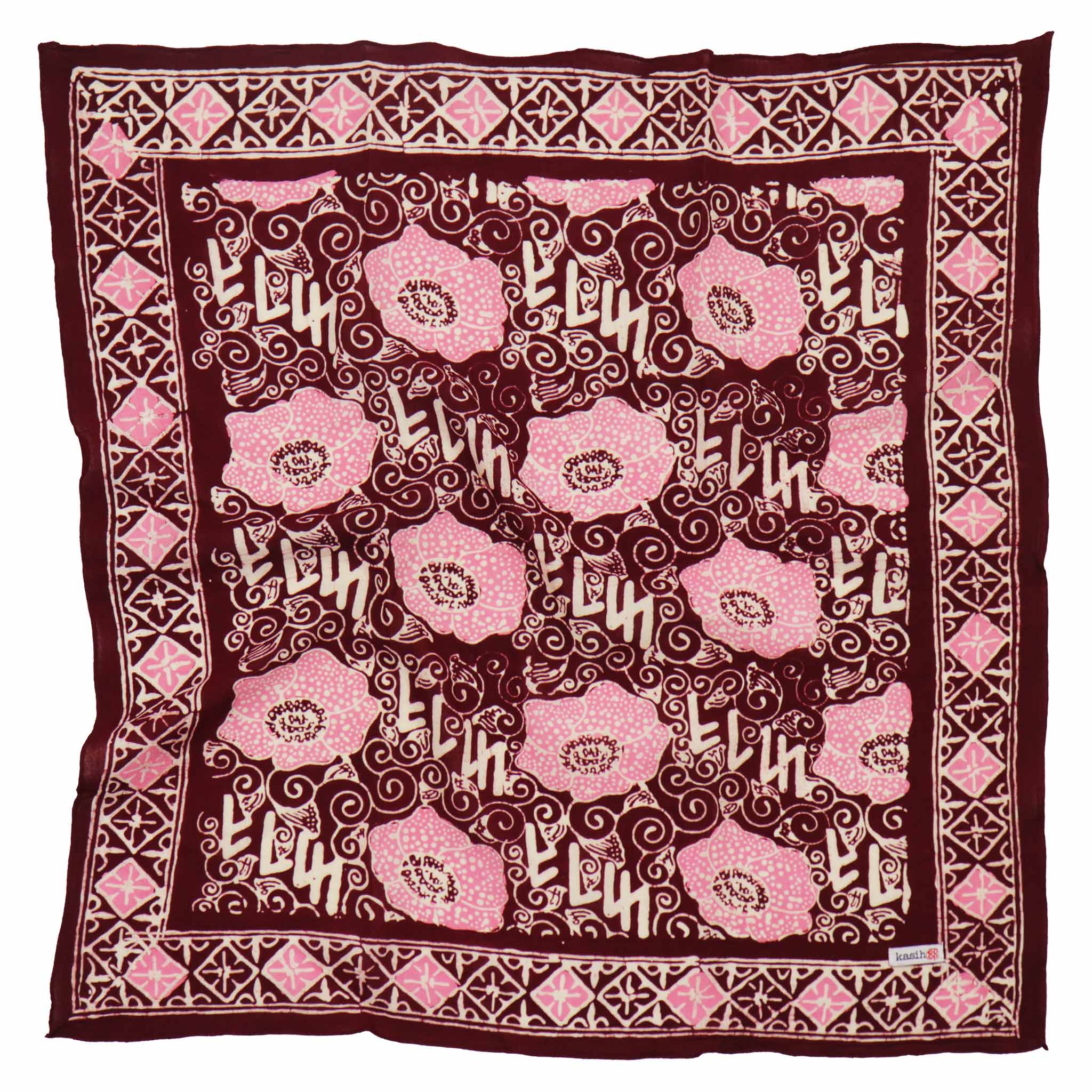 Kasih Co-op - Wholesale Bandana - Dames - Handgeverfde Batik Bandana, Roze Lijkbloem, Reuzenpadma, Rood, Roze3