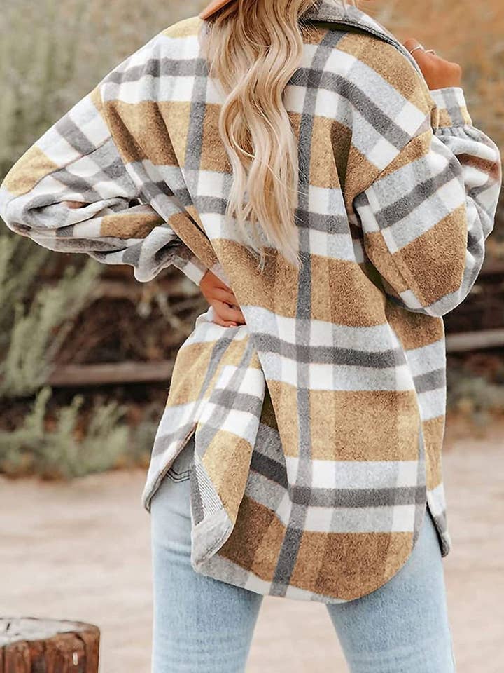 NINEXIS - Wholesale Shirt Jacket/Shacket - Women's - CWOCO0273_PLAID POCKET BUTTON FLANNEL SHIRT JACKET