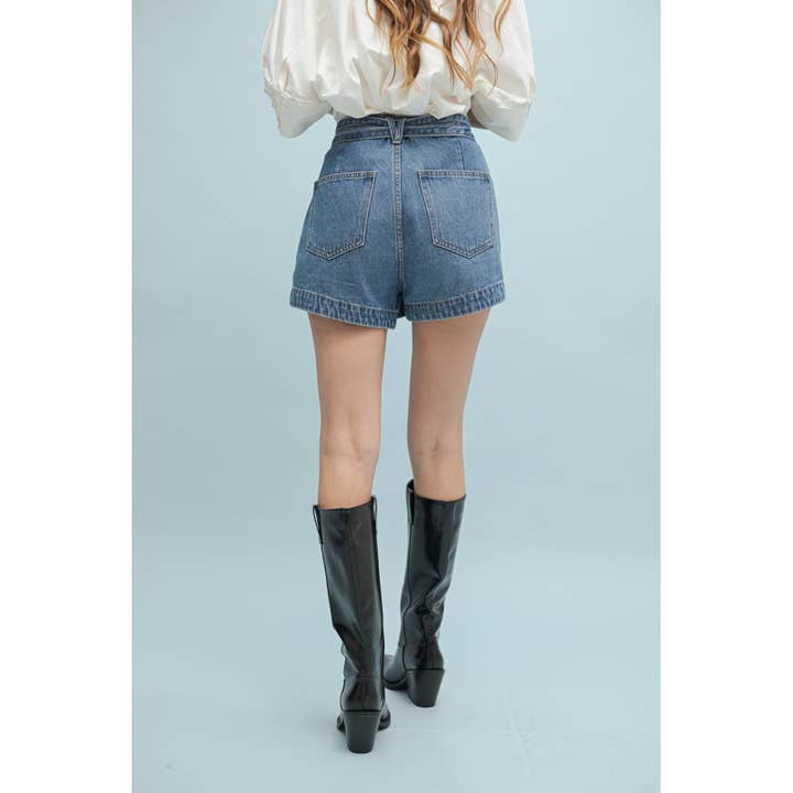 BELTED DENIM WRAP SKORT / WL24-9947 for wholesale on Faire