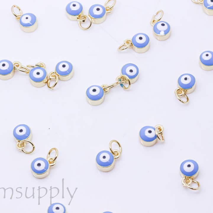 Jewel Pledge - Wholesale Individual Charm/Pendant - Gold Enamel Evil Eye Charm Set with Gold Backing,CPG1497