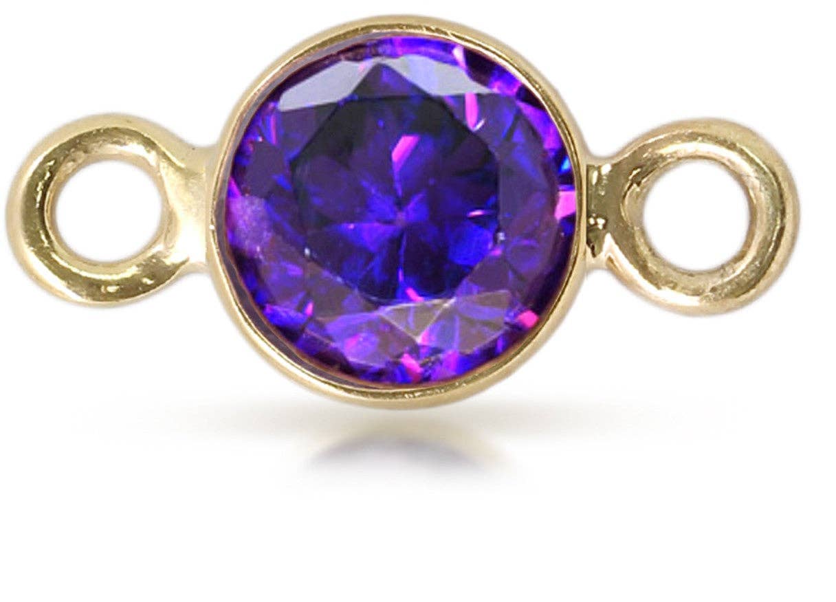 Plazko - Wholesale Individual Charm/Pendant - Amethyst CZ Bezel Connector 14Kt Gold Filled 4mm - 2pcs/pack0
