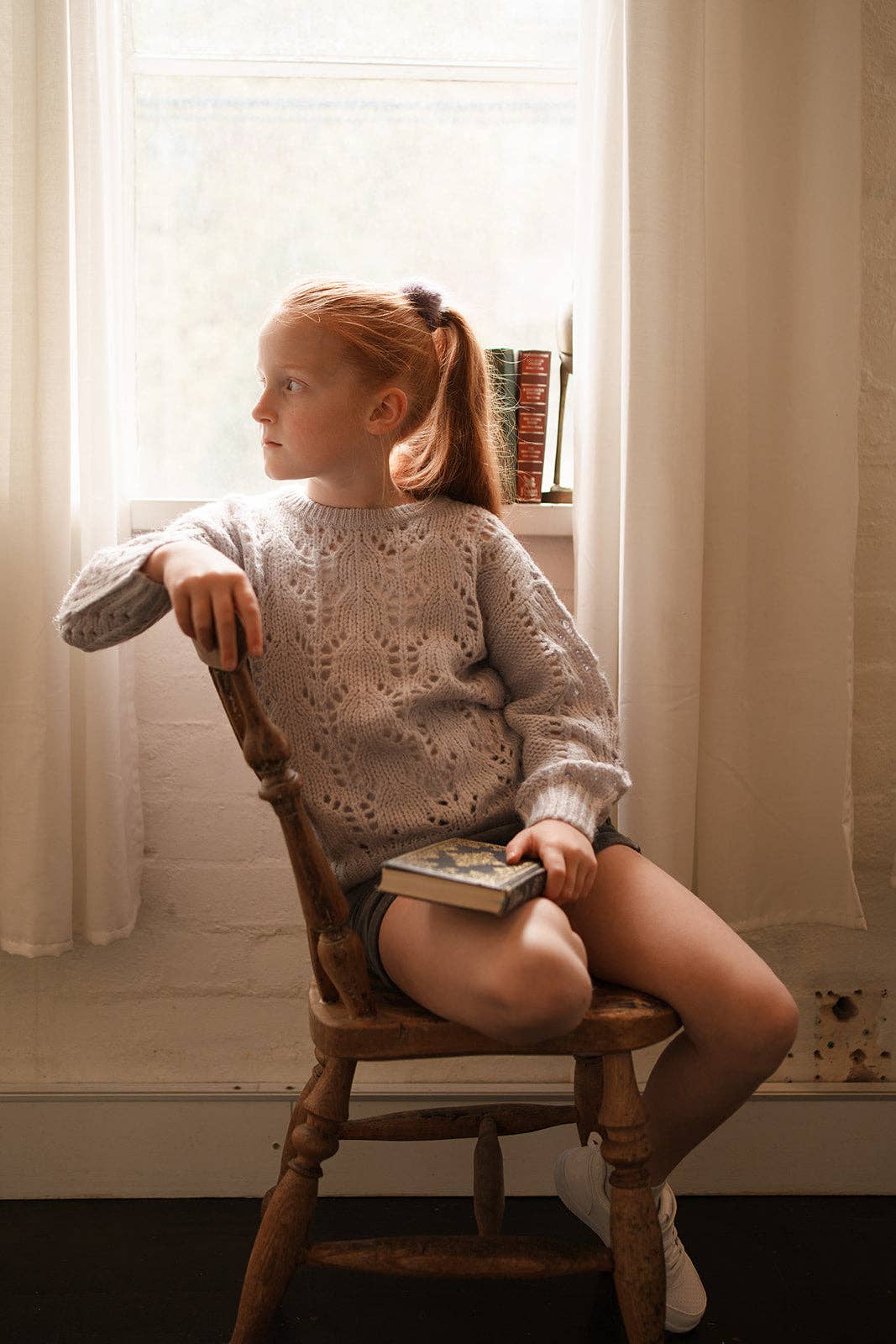 iMiN Kids - Wholesale Knit Sweater - Kids - Wool-Blend Sweater with Bow Back Violet Grey4