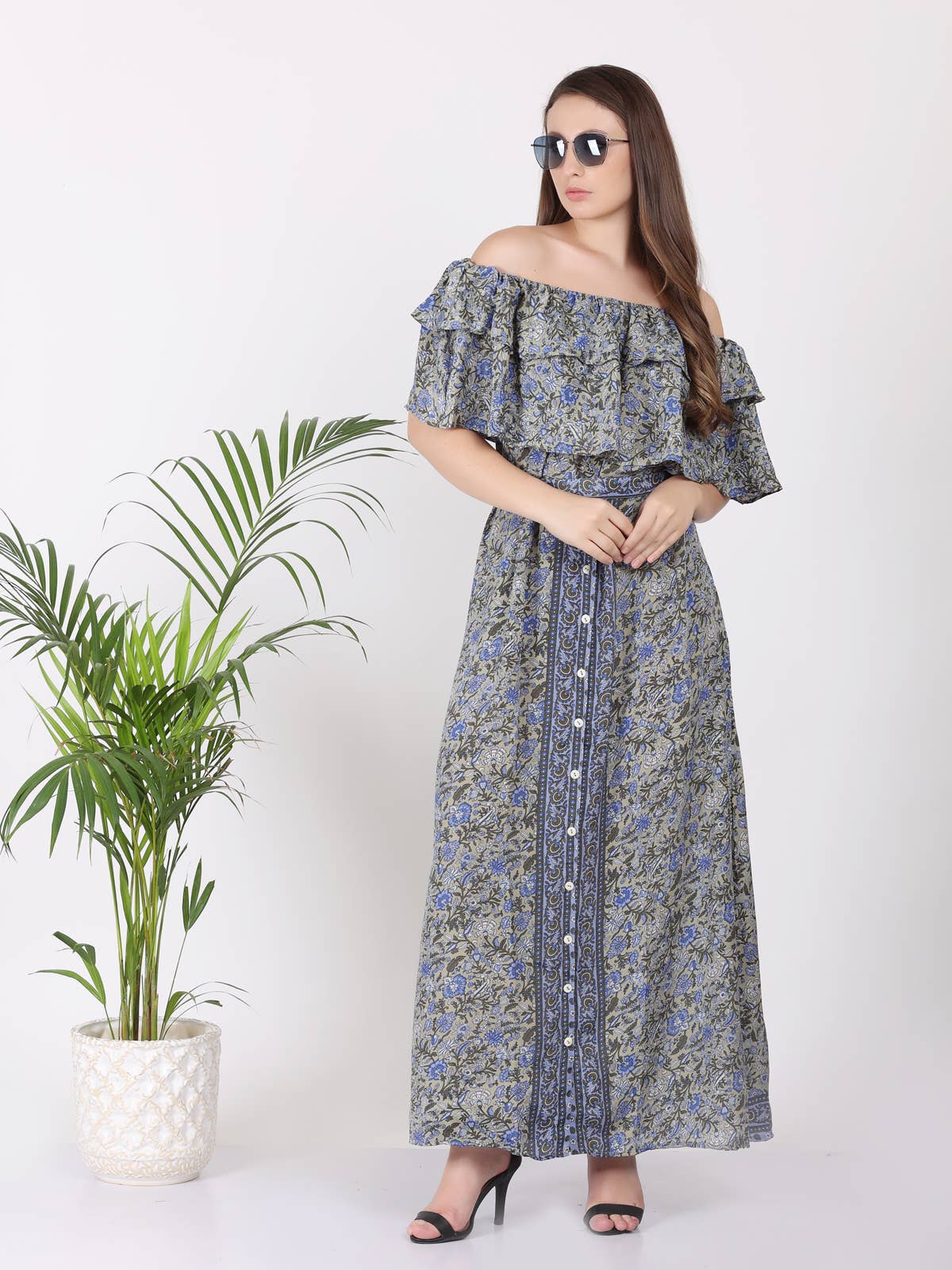 Wevez - Wholesale Dress - Women's - Women's Off Shoulder Floral Print Boho Beach Long Maxi Dress1