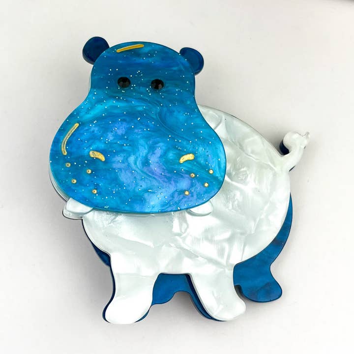 Barrette & Broche Hippopotame Bleu Fait Main pour la vente par TheDivaSoap