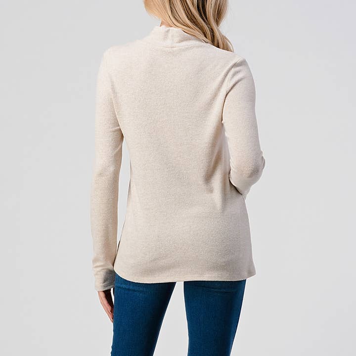 Heimious - Wholesale Knit Top - Women's - Mock Neck L-Sleeve Relaxed Fit Brushed Knit Top, T54819
