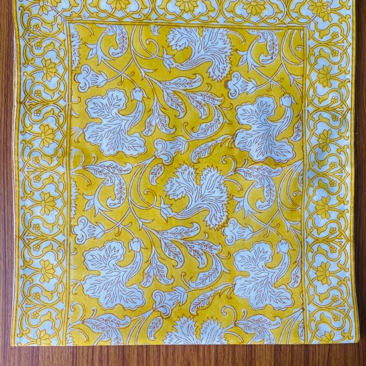 Fabricrush - Wholesale Table Runner - Saffron Yellow and Off White Indian Print Table Runners