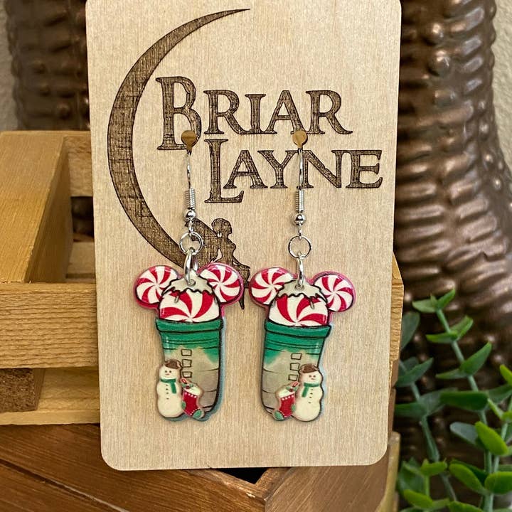 Briar layne - Wholesale Dangle Earrings - Christmas Coffee & Peppermint Latte Mouse Earrings1