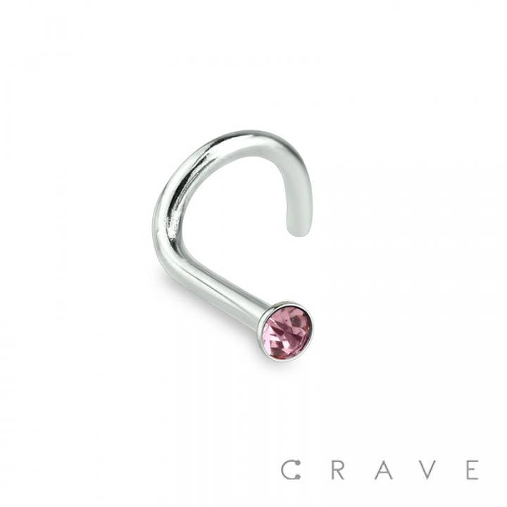 CRAVE - Wholesale Nose Ring - 316L SURGICAL STEEL 18GA NOSE SCREW FISH HOOK WITH GEM7