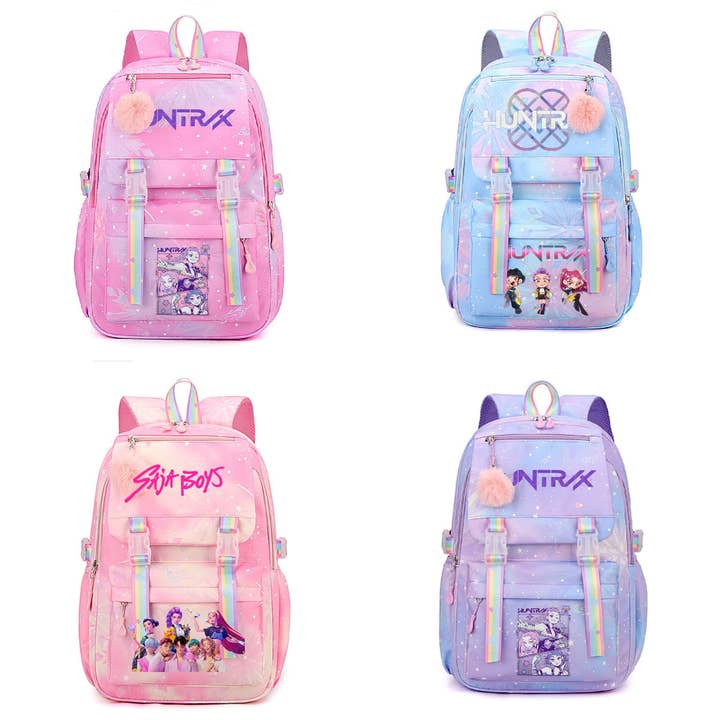 Kpop Demon Hunters Rainbow Print Backpack, Lightweight Student School Bag for wholesale by Auraquise