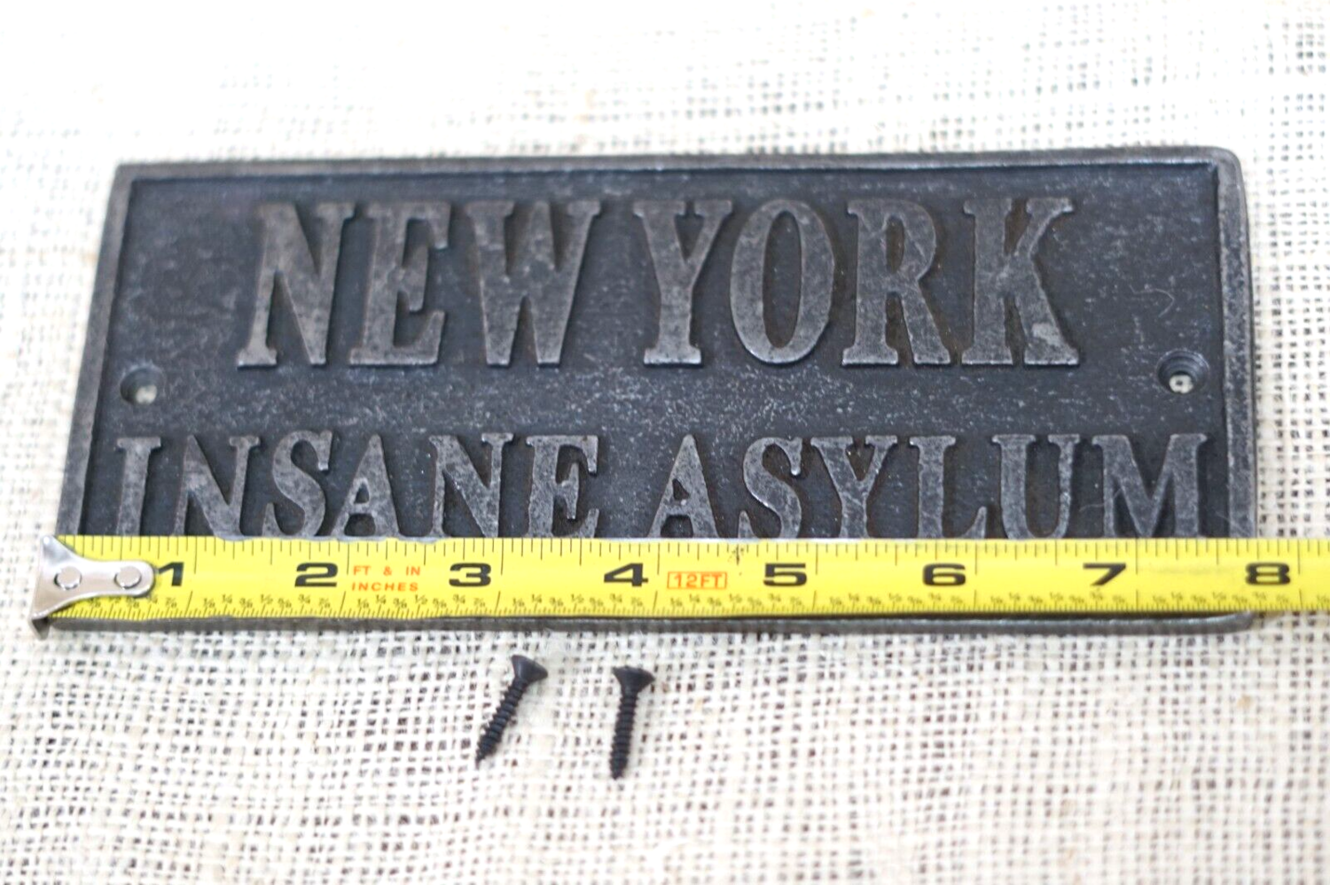 Midwest Craft House - Wholesale Sign - CAST IRON 'NEW YORK INSANE ASYLUM' SIGN2