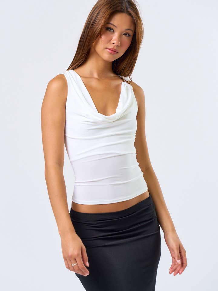 Metal Trim Cowl Top for wholesale by Blue Blush