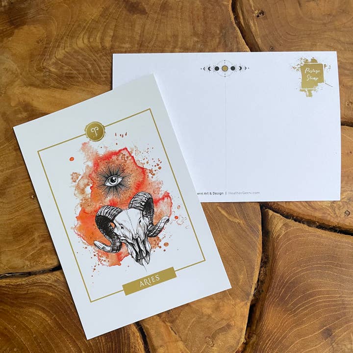 ZODIAC POSTCARD - ARIES for wholesale by Heather Gerni Art & Design