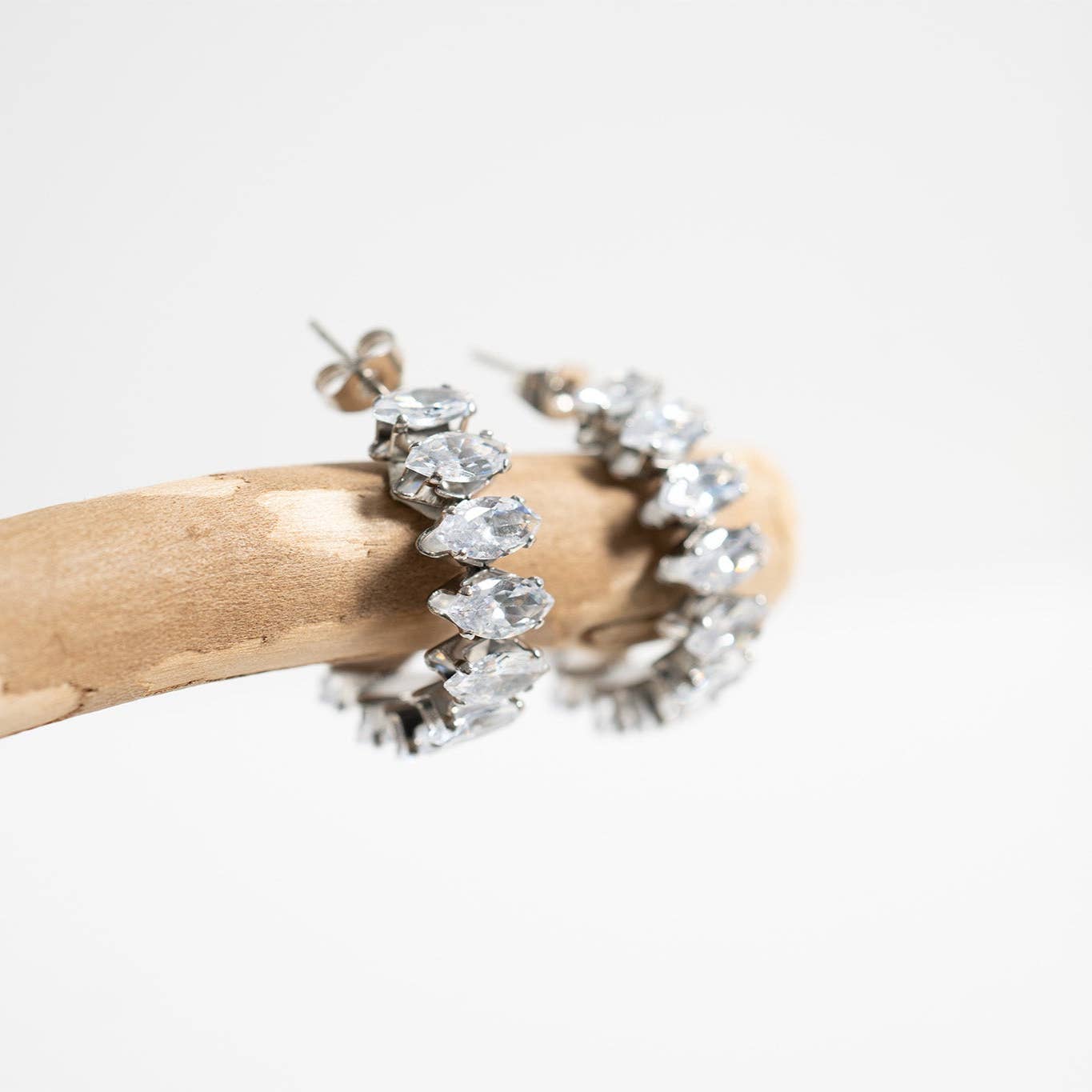 WJW - Wholesale Hoop Earrings - 18K Gold PVD Stainless Steel Marquis CZ Stone Hoop Earrings10