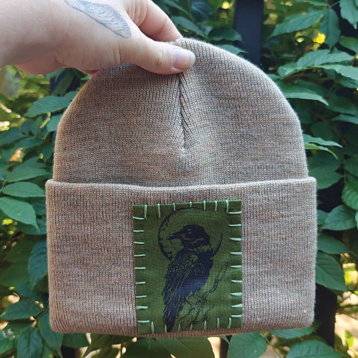 Crafted from Scratch - Wholesale Beanie - Unisex - Raven Moon - Patch Hat - Handmade Witchy PNW Fall Beanie0